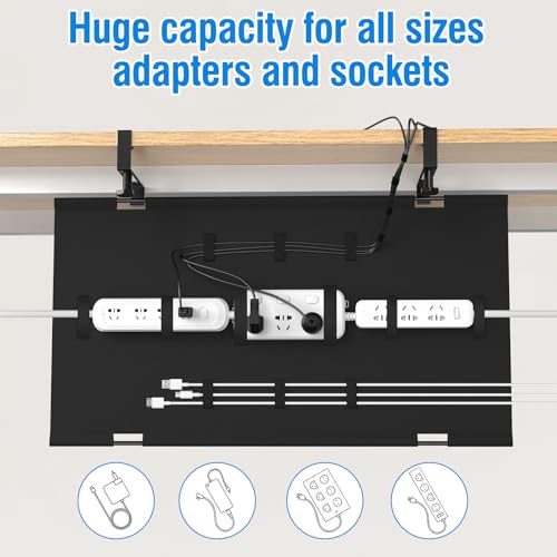 No Drill Under Desk Cable Management Tray, 48" Cord Management Tray with Cable Loop, Upgraded Oxford Fabric Wire Management for Standing Desk - No Damage to Table - size: 48 inch