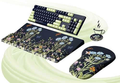 Ospelelf Ergonomic Mouse Pad and Keyboard Stand Wrist Rest Set, Memory Foam Comfort, Pain Relief for Typing, Office Desk Accessories, Moonlit Blossoms - color: Moonlit Blossoms