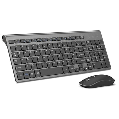 JOYACCESS Wireless Keyboard Mouse Combo, 2.4G Compact and Ultra Slim Wireless Keyboard and Mouse for Windows, Computer, Desktop, PC, Laptop (Grey) - color: black grey