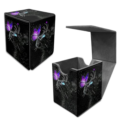 Butterfly Black Cat Deck Box - MTG Commander Case for 100+ Sleeved Trading Cards - PU Leather Magnetic Storage Box for TCG CCG Magic Cards - color: Card Deck Box-576