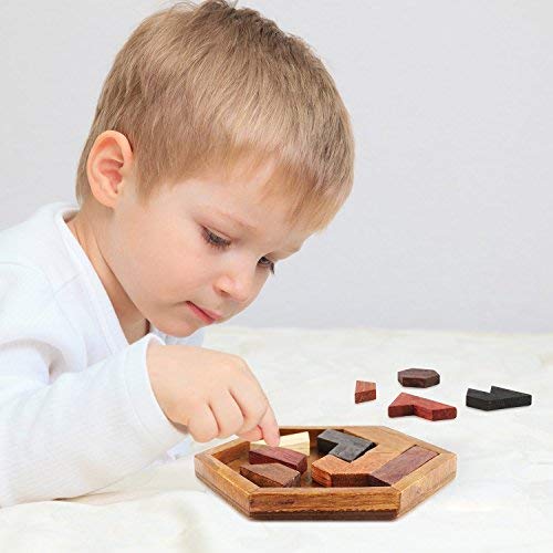 KINGZHUO Hexagon Tangram Puzzle Wooden Puzzle for Children and Adults Challenging Puzzles Wooden Brain Teasers Puzzle for Adults Puzzles Games Family Portable Brain Games Tangrams for Adults