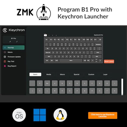 Keychron B1 Pro Ultra-Slim ZMK/Launcher Wireless Bluetooth 2.4 GHz/Wired Connection Keyboard for Mac Windows Linux - White - color: White