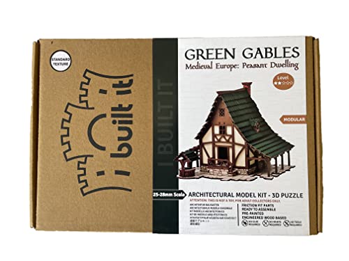 I Built It-PEASANT DWELLING-Architectural Wooden Model Kit-Medieval Europe-3D Puzzle-Terrain Scenery for Tabletop 28mm Miniatures Wargame - (DIY) - Educational Family activity-(Standard Texture) - color: Green Gables 14