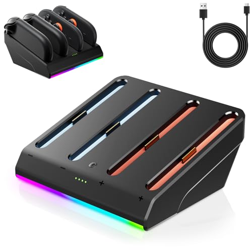 Magnetic Charging Dock for Nintend0 Switch 2 Joycon, Fast Charger Station | 4-in-1 Magnetic Charging: Simultaneously charge 4 Switch 2 Joycons with magnetic snap-on design for easy placement