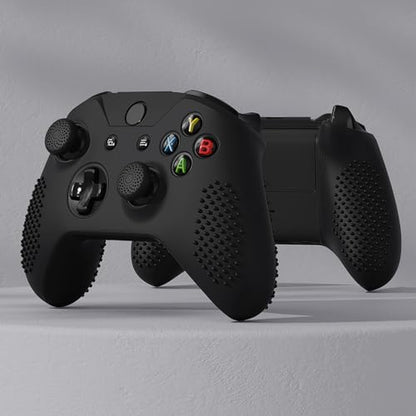 eXtremeRate PlayVital Soft Anti-Slip Silicone Controller Cover Skins Thumb Grips Caps Protective Case for Xbox One X/S Controller (Model 1708)- Black - color: Black