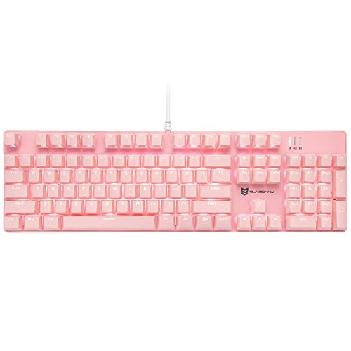 Merdia Full Size Wired Mechanical Gaming Pink Keyboard | Red Switch 104 Keys US Layout Full Size Pink PC Gaming Keyboards | Hot Swappable LED Backlit Light Up Wired Mechanical Computer Keyboards - color: Red Switch Pink