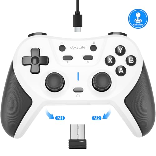abxylute C5P Wireless Gaming Controller for PC/Switch/iOS/Android/PS3/PS4/Steam/MAC, 2.4 GHz Hall Effect Stick & Trigger Turbo-Remappable Back Buttons Rubberized Grip Console Layout Gamepad Vibration - color: White & Black