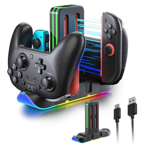 Charging Dock for Nintendo Switch 2 Controllers, RGB 6-in-1 Charging Station for Joy-Cons & Pro Controllers, Gaming Controller Organizer Stand Compatible with Switch 2/OLED/Switch - color: Grey