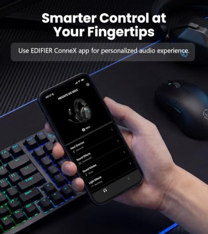 Edifier G5 MAX Gaming Headset, 305H Battery, THX Audio, Space Grey | 53mm Driver, AI Noise-Canceling Detachable Mic, RGB Lighting. Hi-Res Audio Wireless, Compatible with PC, Console & Mobile - color: space grey