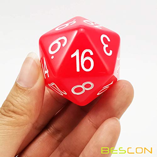 Bescon Jumbo Glowing D20 38MM, Big Size 20 Sides Dice Red Glow in Dark, Big 20 Faces Cube 1.5 inch - color: Red Glow in Dark