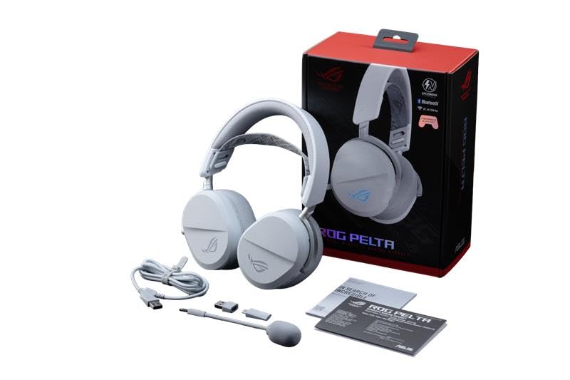 ASUS ROG Pelta Wireless Gaming Headset with Detachable Mic – Tri-Mode (BT, 2.4GHz, USB-C) 50mm Titanium-Plated Drivers, 70Hr Battery, Ergonomic, Lightweight, for PC, PS5, PS4, Switch, Mobile - White - color: WHITE