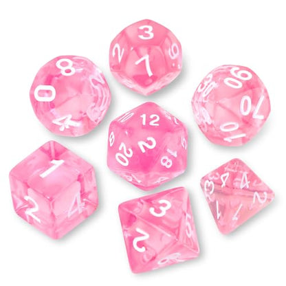 7Pcs Polyhedral DND Dice Set with Black Storage Bag(Pink Transparent) | Classic dice set for RPG Polyhedral Dice for Dungeon and Dragons Playing Games 7-Die Set - color: Pink Transparent Dice