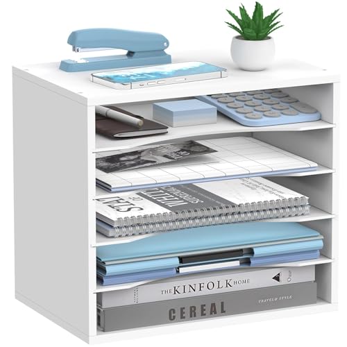 5-Tier Paper Organizer for Desk, Adjustable Mail Organizer, White | 5-Tier Paper Organizer and Mail Organizer for Desk with Adjustable Shelves for Letter Size Files Folders and Office Supplies - color: White, size: 5 Tier