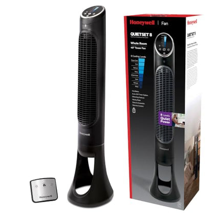 Honeywell QuietSet Whole Room Tower Fan, Oscillating Tower Fan with Remote, Black, HYF290B - color: Black