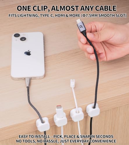 12 Pack Self-Adhesive Magnetic Cable Clips, Under Desk Cable Management Holder for Home Office, Nightstand, Car, Wall, Desktop – Cord Organizer with Residue-Free Removal