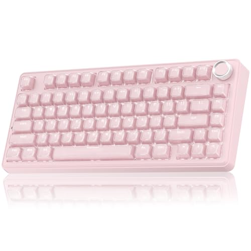 SOLAKAKA A75 Wireless Gaming Keyboard with Multifunction Knob, BT5.0/2.4GHz/USB-C, 75% Mechanical Keyboard, Hot-Swappable, Gasket Creamy Keyboard with RGB Backlit, Crystal Keycaps, for PC/Mac/PC - color: Crystal-Pink