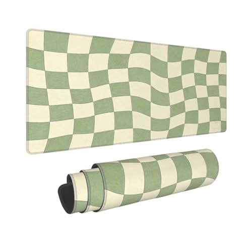 Gaming Mouse Pad, Large Beige Sage Green Checkered Mousepad Laptop, Extended Mouse Mat, Long XL Waterproof Keyboard Pads, Big Non-Slip Mousepads for Game Office Home, 31.5 x 11.8 in - color: Beige Sage Green Checkered