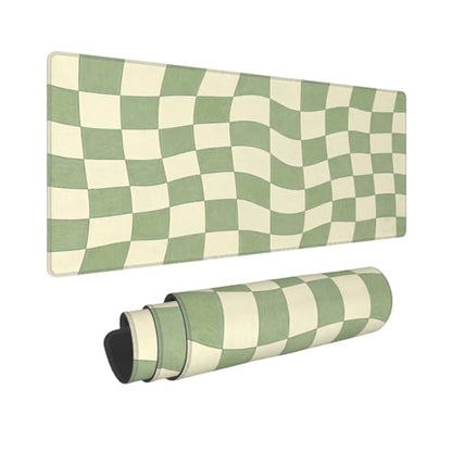 Gaming Mouse Pad, Large Beige Sage Green Checkered Mousepad Laptop, Extended Mouse Mat, Long XL Waterproof Keyboard Pads, Big Non-Slip Mousepads for Game Office Home, 31.5 x 11.8 in - color: Beige Sage Green Checkered