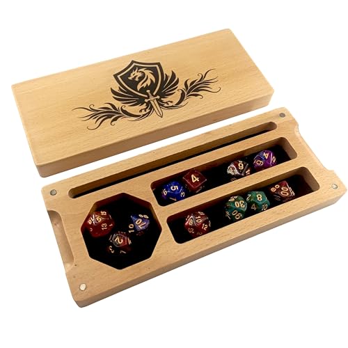 Wooden Dice Box, DND Dice Holder, Dice Storage Case 9.5 x 4 Inch | RPG Dice Rolling Tray Travel Dice Organizer with Felt Lined Magnetic Lid D&D Accessories - style: White