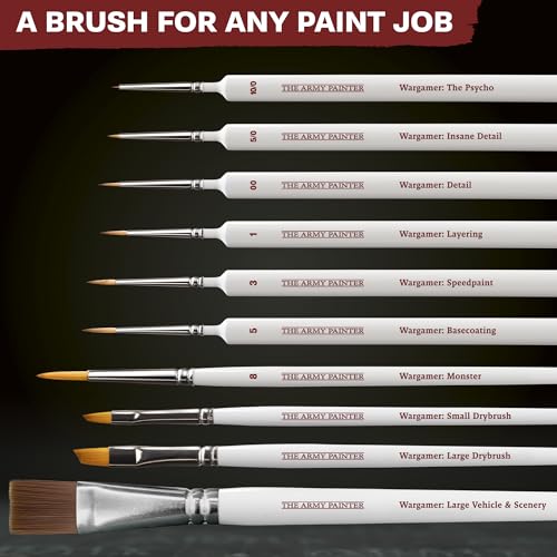 The Army Painter, Mega Brush Set, 10 Wargamers Miniature Paint Brushes | 3 for Layering, 2 for Drybrushing, 3 for Detailing & 2 for Large models - Miniature Model Painting