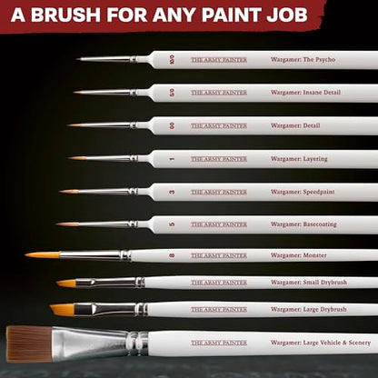 The Army Painter, Mega Brush Set, 10 Wargamers Miniature Paint Brushes | 3 for Layering, 2 for Drybrushing, 3 for Detailing & 2 for Large models - Miniature Model Painting