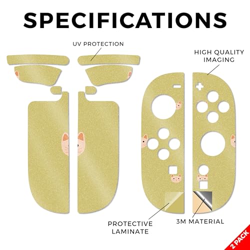 Glossy Glitter Gaming Skin Compatible with Nintendo Switch 2 Joy-Con Controller 2 Pack - Cat Grid - Premium 3M Vinyl Protective Wrap Decal Cover - Easy to Apply | Crafted in The USA by MightySkins - color: Cat Grid, size: 2 Pack of Joy-Con Skins, style: G