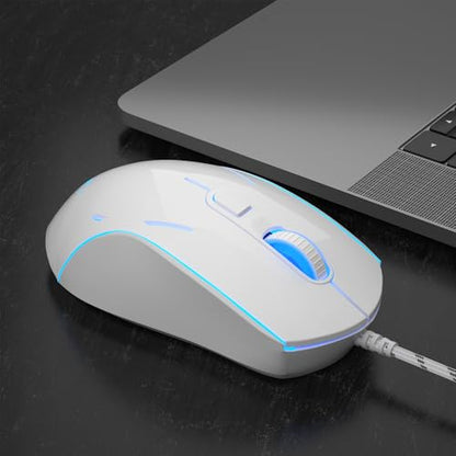 Wired Gaming Mouse, Ergonomic USB Optical Mouse with 7 Colors Breathing LED Backlit, 6 Adjustable Speed Levels from 600 to 3200 for Laptop PC - color: White