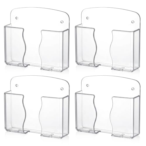 4 Pack Wall Mounted Phone Holder, Phone Stand Self Adhesive with Charging Hole, Compatible with All Smartphone Phones Cradle Bedside Organizer Remote Control Stand for Home Office (Clear)