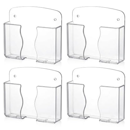 4 Pack Wall Mounted Phone Holder, Phone Stand Self Adhesive with Charging Hole, Compatible with All Smartphone Phones Cradle Bedside Organizer Remote Control Stand for Home Office (Clear)