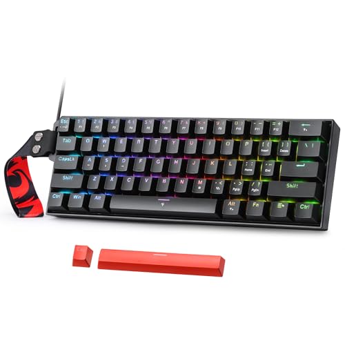 Redragon K617 HE Rapid Trigger Gaming Keyboard, 60% 61 Keys Wired Mechanical Keyboard w/Hyper-Fast Actuation, Dedicated Hall Effect Magnetic Switch, Actuation Point Adjustable, Strap Version - color: Black + Strap (HE Version)
