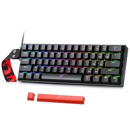 Redragon K617 HE Rapid Trigger Gaming Keyboard, 60% 61 Keys Wired Mechanical Keyboard w/Hyper-Fast Actuation, Dedicated Hall Effect Magnetic Switch, Actuation Point Adjustable, Strap Version - color: Black + Strap (HE Version)
