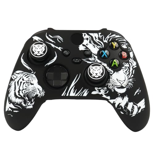Tiger HeadController Skin Compatible with Xbox Series X Wireless Controller, RALAN Protector Case， Customised Thumb Grips Cap - color: Tiger Head black white