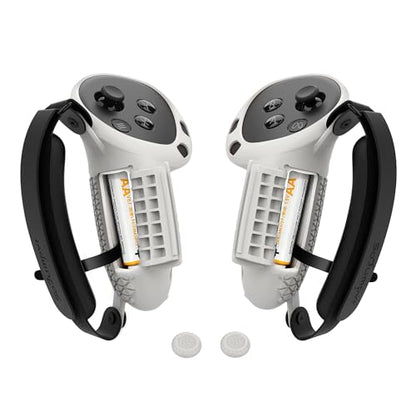 Controller Grips Cover Compatible with Meta Quest 3S/Quest 3 Accessories, Hand Strap with Battery Opening, Knuckle Straps with Widen and Thicken Sponge(Not for Charging Dock) (White-Gray) - color: White-gray