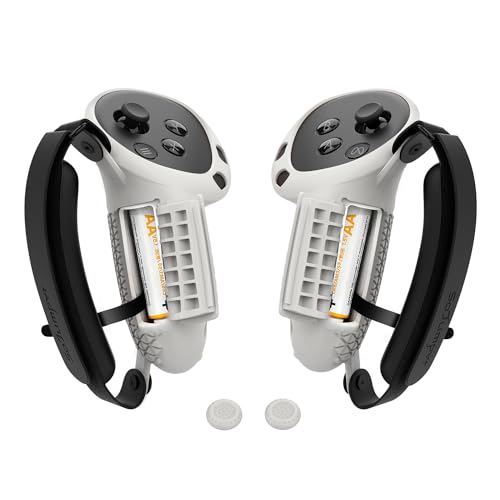 Controller Grips Cover Compatible with Meta Quest 3S/Quest 3 Accessories, Hand Strap with Battery Opening, Knuckle Straps with Widen and Thicken Sponge(Not for Charging Dock) (White-Gray) - color: White-gray