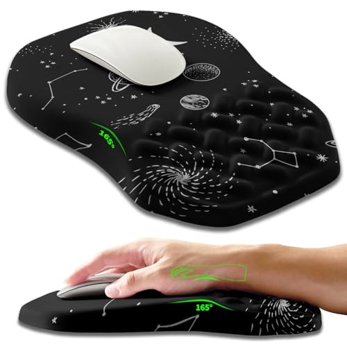 Ergonomic Slope Mouse Pad Wrist Support, Wrist Rest Mousepad for Carpal Tunnel Pain Relief with Massage Bulge and Slow Rebound Memory Foam (12x8 inch, Galactic System) - color: Am004-galactic System