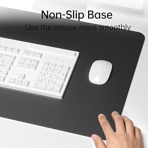 Leather Desk Pad, Non-Slip Suede Base, Stitched Edges, Dust-Proof Easy-Clean Surface, Mouse Pad & Desk Protector for Office and Home, Black 23.6" x 11.8"