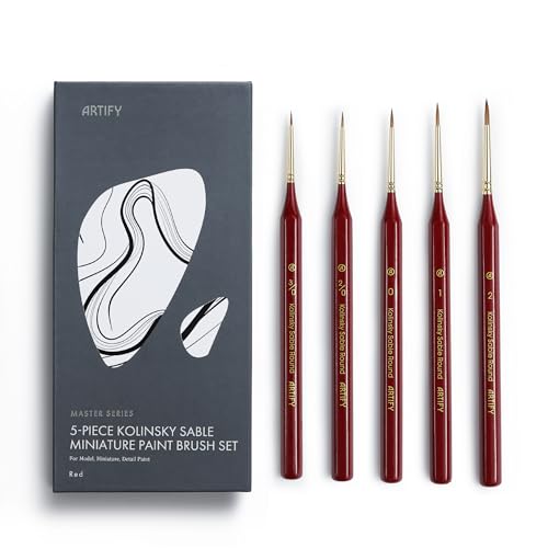 Artify Detail Paint Brushes, 100% Kolinsky Sable Micro Paint Brushes - Master Series, Ultra Fine Tips Paint Brush Set, High Precision for Models/Crafts, Detailing for Watercolor, Gouache & Ink - color: Red