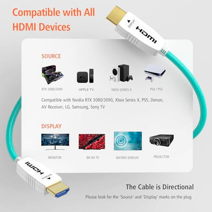 8K Fiber Optic HDMI 2.1 Cable, 48Gbps, 8K60, 4K120, HDR, eARC, 165FT | Fiber Optic Technology Reduces EMI and Signal Loss vs Copper Cables for Stable 4K@120Hz Gaming and Long-Distance 8K Video - color: A-8K Fiber Gen3/C, size: 165FT
