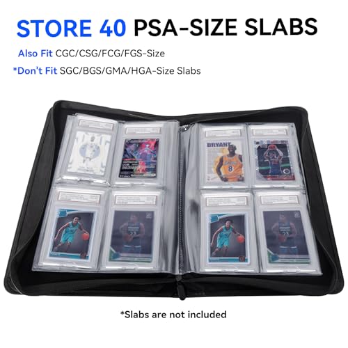 Graded Card Binder, Holds 40 PSA Slabs, 4 Pocket Slab Binder for PSA CGC CSG Slabs, Premium Ringless Zipper Card Collection Album,gray-black - color: Graded Card Binder-40 Pockets, size: 4 Pocket