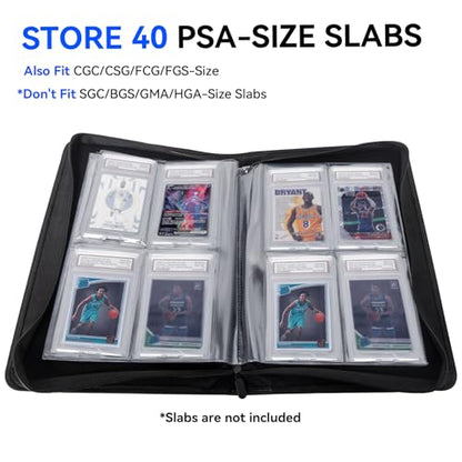 Graded Card Binder, Holds 40 PSA Slabs, 4 Pocket Slab Binder for PSA CGC CSG Slabs, Premium Ringless Zipper Card Collection Album,gray-black - color: Graded Card Binder-40 Pockets, size: 4 Pocket