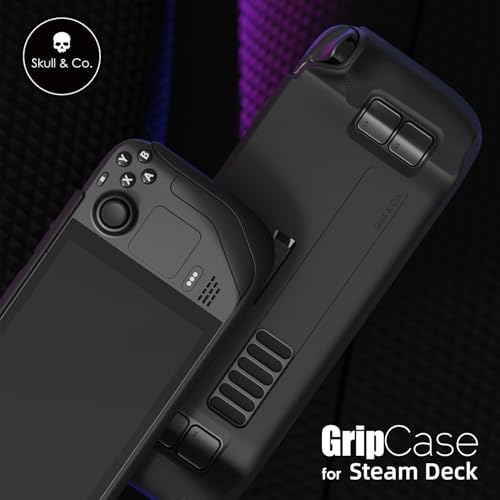 Skull & Co. GripCase Bundle for Steam Deck: Soft Protective Case with Textured Grips Full Protection and Stand, Non-Slip and Anti-Scratch Cover Design [with Slim Carrying Case] - Black - color: Black, size: GripCase Bundle