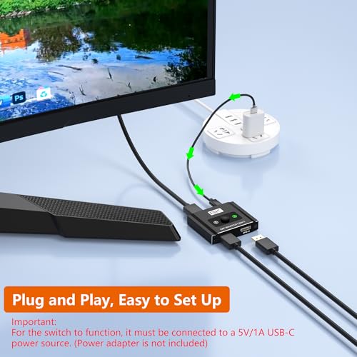 DisplayPort Switch 2 in 1 Out, 8K@60Hz DP 1.4 Switcher Selector Box, Unidirectional Display Port Switcher for Dual PCs & Gaming Consoles, 4K@144Hz DP Switch with DSC Support (DP Cables Not Included) - size: Displayport Switch