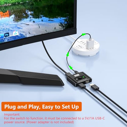DisplayPort Switch 2 in 1 Out, 8K@60Hz DP 1.4 Switcher Selector Box, Unidirectional Display Port Switcher for Dual PCs & Gaming Consoles, 4K@144Hz DP Switch with DSC Support (DP Cables Not Included) - size: Displayport Switch