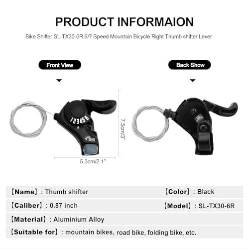 Bike Shifter SL-TX30-6R, 6 Speed Bike Right Thumb Shift Lever for Mountain City Road Folding Bicycle | Bike shifter. Durable, ergonomic design. Compatible with mountain, road, folding bikes. Easy install. - size: SL-TX30-6R