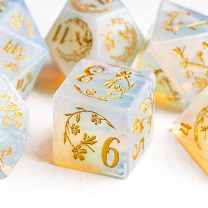 UDIXI Opal Stone DND Dice Dragonfly Gemstone Dice Set D&D for Tabletop Game | Natural Stone, Premium Gift Box, DM Gift, for Dungeons and Dragons Role Playing Games - color: Opal- Dragonfly