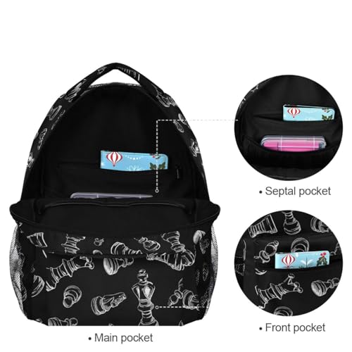 Backpack Black Chess Bookbag Daypack Travel Hiking Camping School Laptop Bag - color: Multi Pattern 22