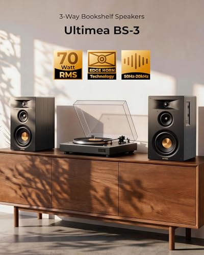 ULTIMEA 3-Way Powered Bookshelf Speakers, Bluetooth 6.0, No Receiver Needed | 5.25" Woofer,HDMI ARC,70W RMS,Clear Dialogue,Deep Bass,Clear Highs,SUB OUT,RCA Input,App EQ,Easy Setup, TV, Music & Turntable