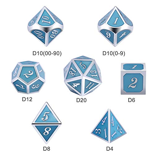 DnDnD Glowing DND Metal Dice Set,Luminous Blue Metal Dice for Role Playing Game Dungeons and Dragons RPGs and Other Table Games - color: Blue Glow in the Dark