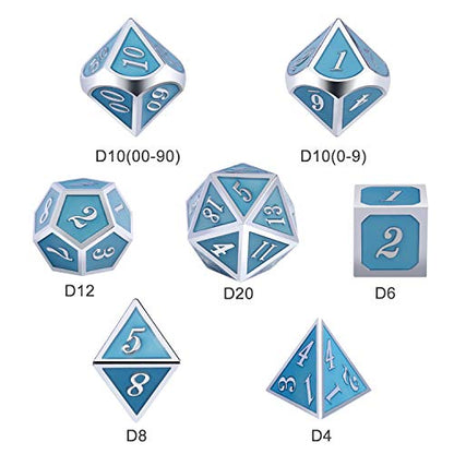 DnDnD Glowing DND Metal Dice Set,Luminous Blue Metal Dice for Role Playing Game Dungeons and Dragons RPGs and Other Table Games - color: Blue Glow in the Dark