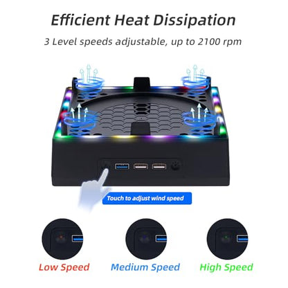 Mcbazel Wall Mount with Cooling Fan for Xbox Series X, Xbox Series X 4 in 1 Wall Mount Kit, 3-Speed Low Noise Fan with RGB Light & 3 USB Ports, Controller & Headset Holder - Black